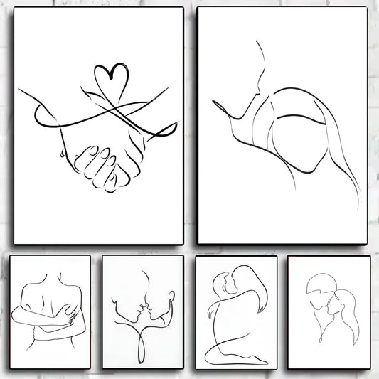 Black & White Couple Line Art Poster | Self-Adhesive Wall Decor Wall Art Poster Peaceful Pleasures Health and Wellness