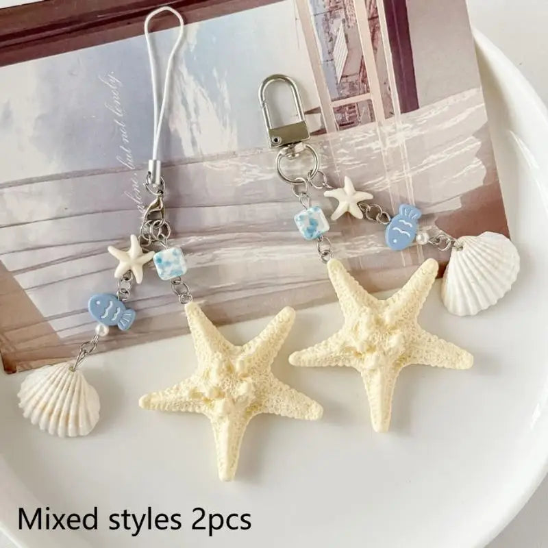 Seashell & Starfish Keychain Charm Set – 2 Pcs Bag Pendant