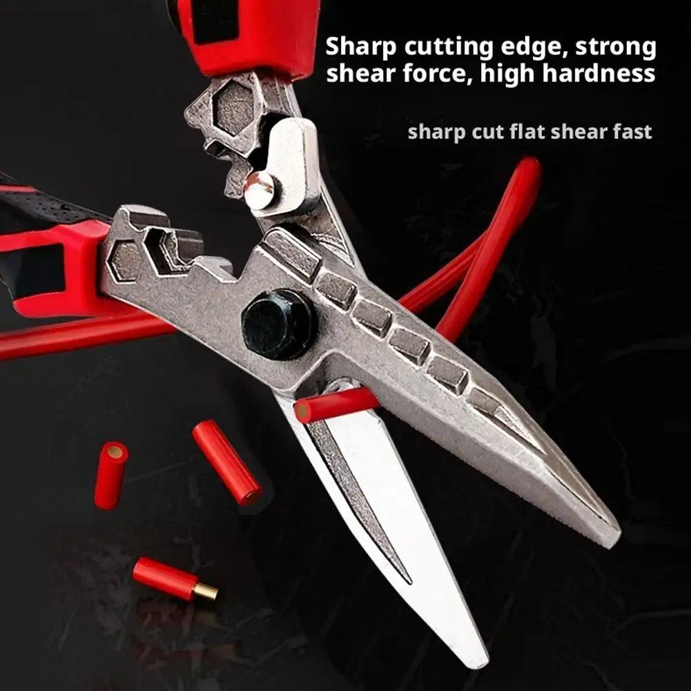 Industrial-Grade Tin Shears,Multi-Functional Electrician Scissors Crimping Wire Cutting Tool for Metal Sheet and Cable Cutting Peaceful Pleasures Health and Wellness