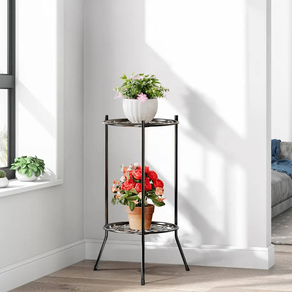 2-Tier Retro Metal Plant Stand | Black Indoor & Outdoor Rack