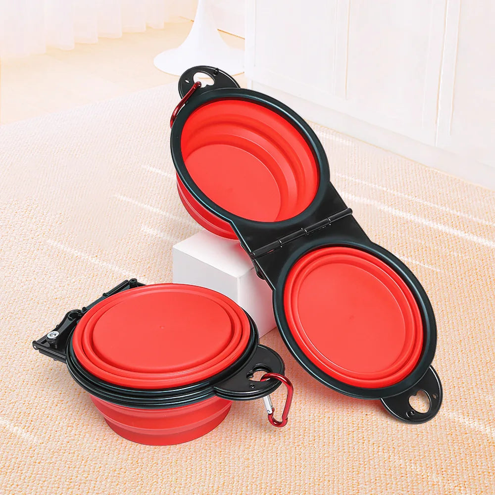350ml Foldable Double Pet Bowl | Travel Dog & Cat Food Water Bowl