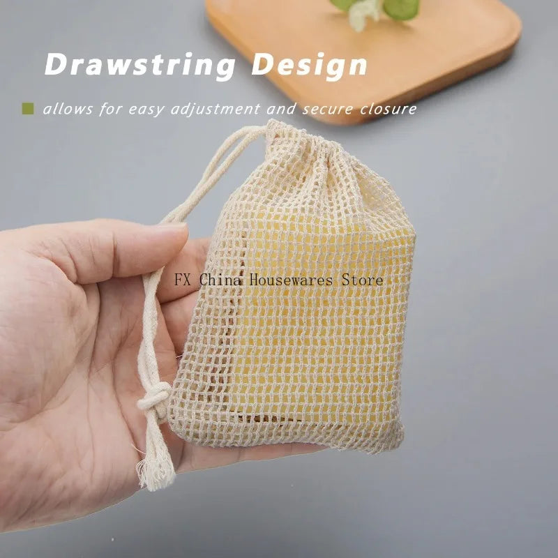Eco-Friendly Handmade Natural Cotton Soap Saver Bag Mesh Soap Pouch for Body Cleansing And Skincare Peaceful Pleasures Health and Wellness