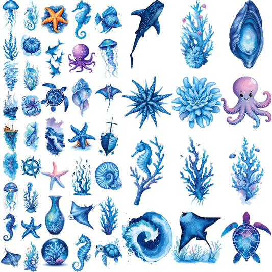 63-Piece Watercolor Sea Creature Temporary Tattoo Stickers Temporary Tattoo Stickers Oasis Select