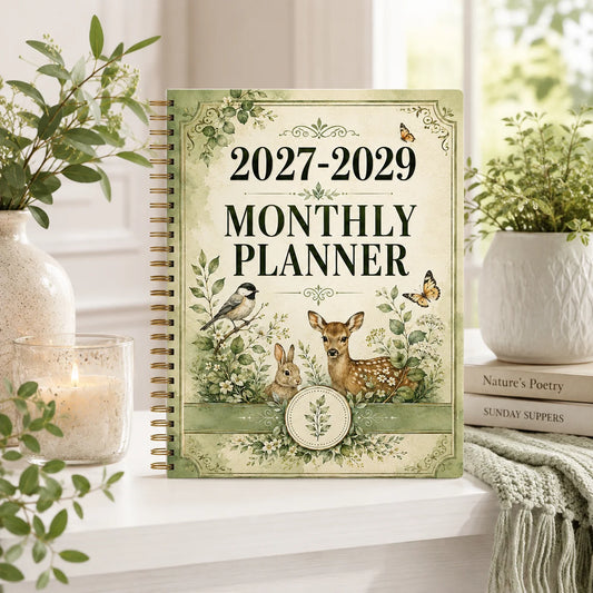 2027-2029 Forest Animal Wind Monthly Plan A5 Spiral Binding Schedule Peaceful Pleasures Health and Wellness