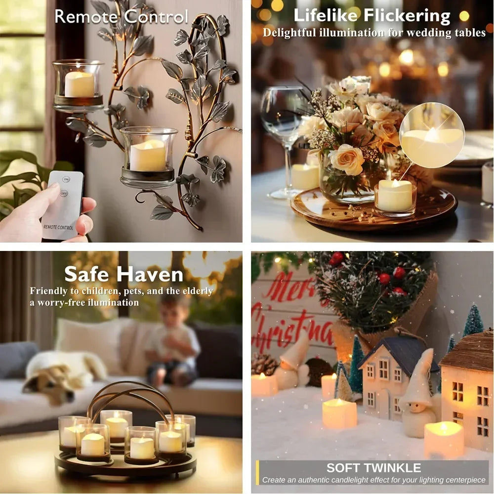 12/24Pack Flameless Flickering LED Candles with/without Remote LED Tealight Electronic Lamp for Wedding Christmas Party Decor Peaceful Pleasures Health and Wellness