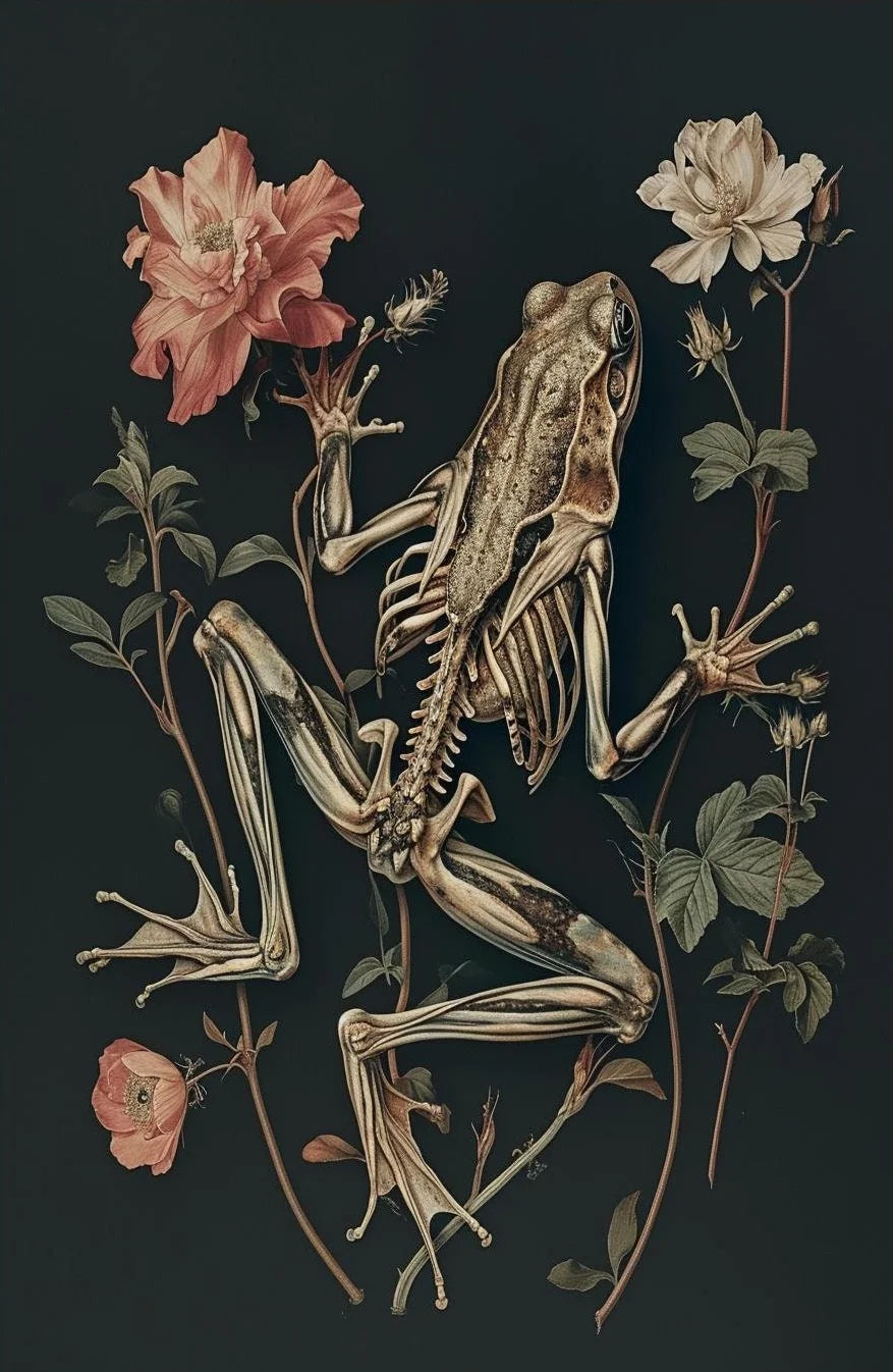 Horrible Floral Skeleton Animal Poster Gothic Bat Owl Rabbit Fox Canvas Painting Occult Wall Art Dark Academia Room Home Decor Peaceful Pleasures Health and Wellness 8 55x75cm