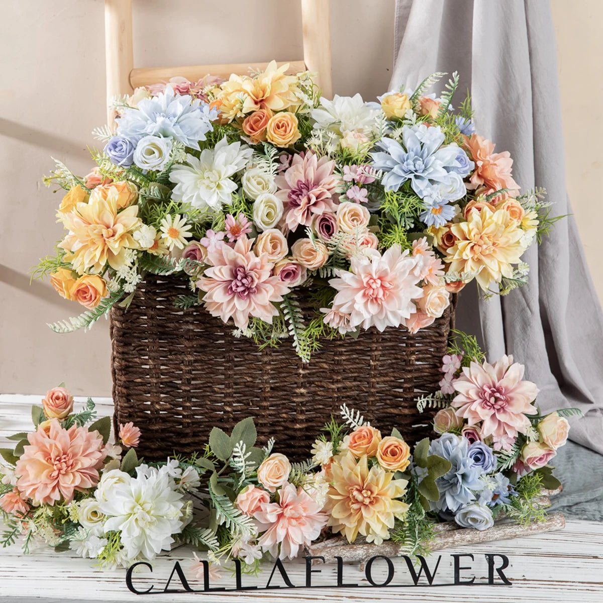 Silk Dahlia Rose Artificial Flower Bouquet | Wedding & Home Decor