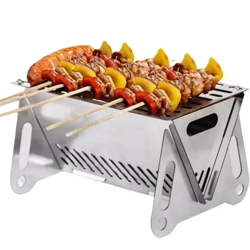 Wood Burning Camp Stove Picnic BBQ Cooker Stainless Steel Folding Backpacking Stove with Grill-Grid Wood Fire Stove for Outdoor Peaceful Pleasures Health and Wellness