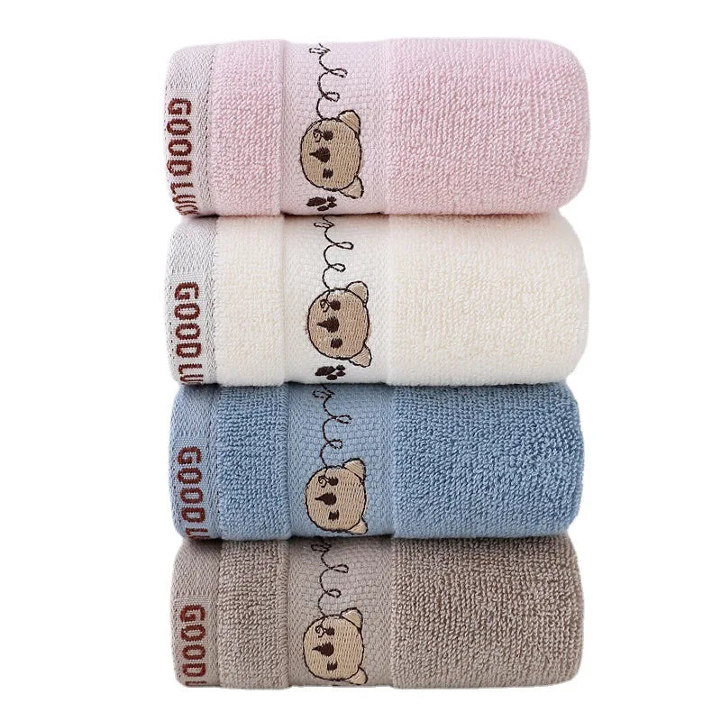 Baby Cotton Bath Towel – Soft Cartoon Bear Washcloth for Newborns