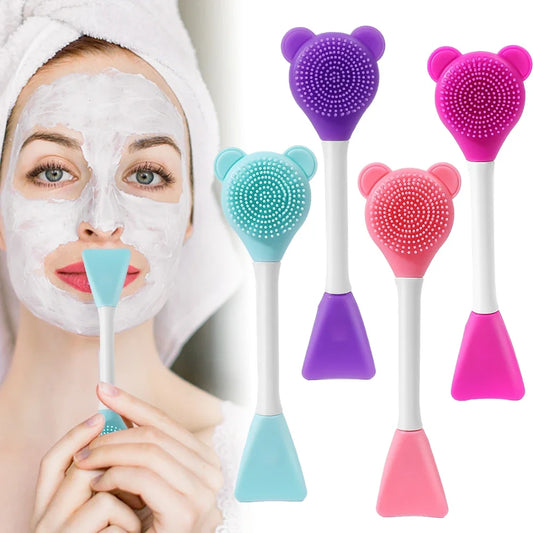 Double-Head Silicone Face Mask Brush & Spatula Applicator Mask Applicator Brush Peaceful Pleasures Health and Wellness