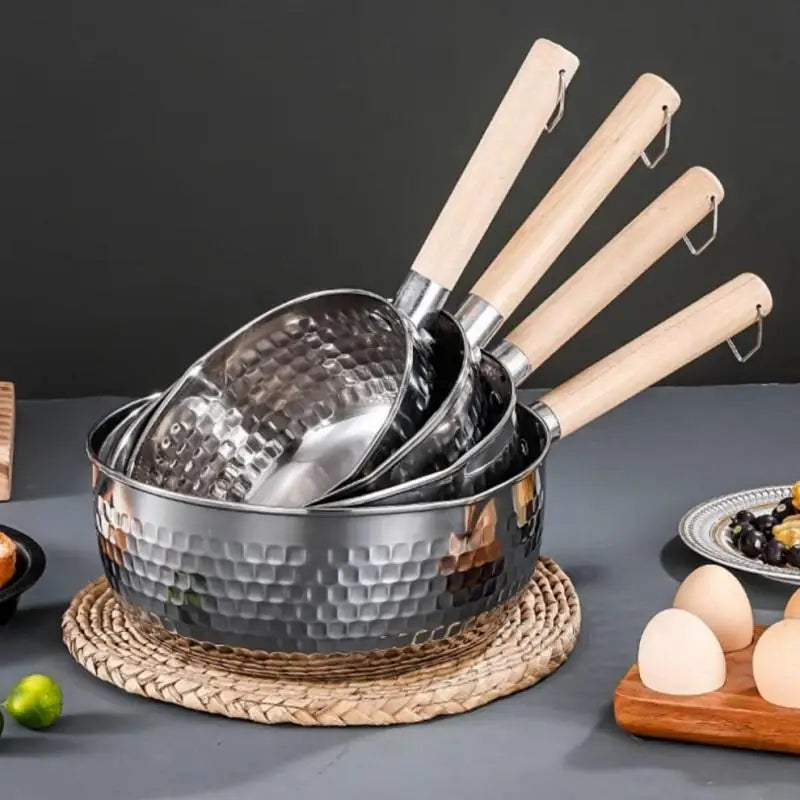 Stainless Steel Yukihira Saucepan | Wood Handle Non-Stick Pot Stainless Steel Saucepan Peaceful Pleasures Health and Wellness