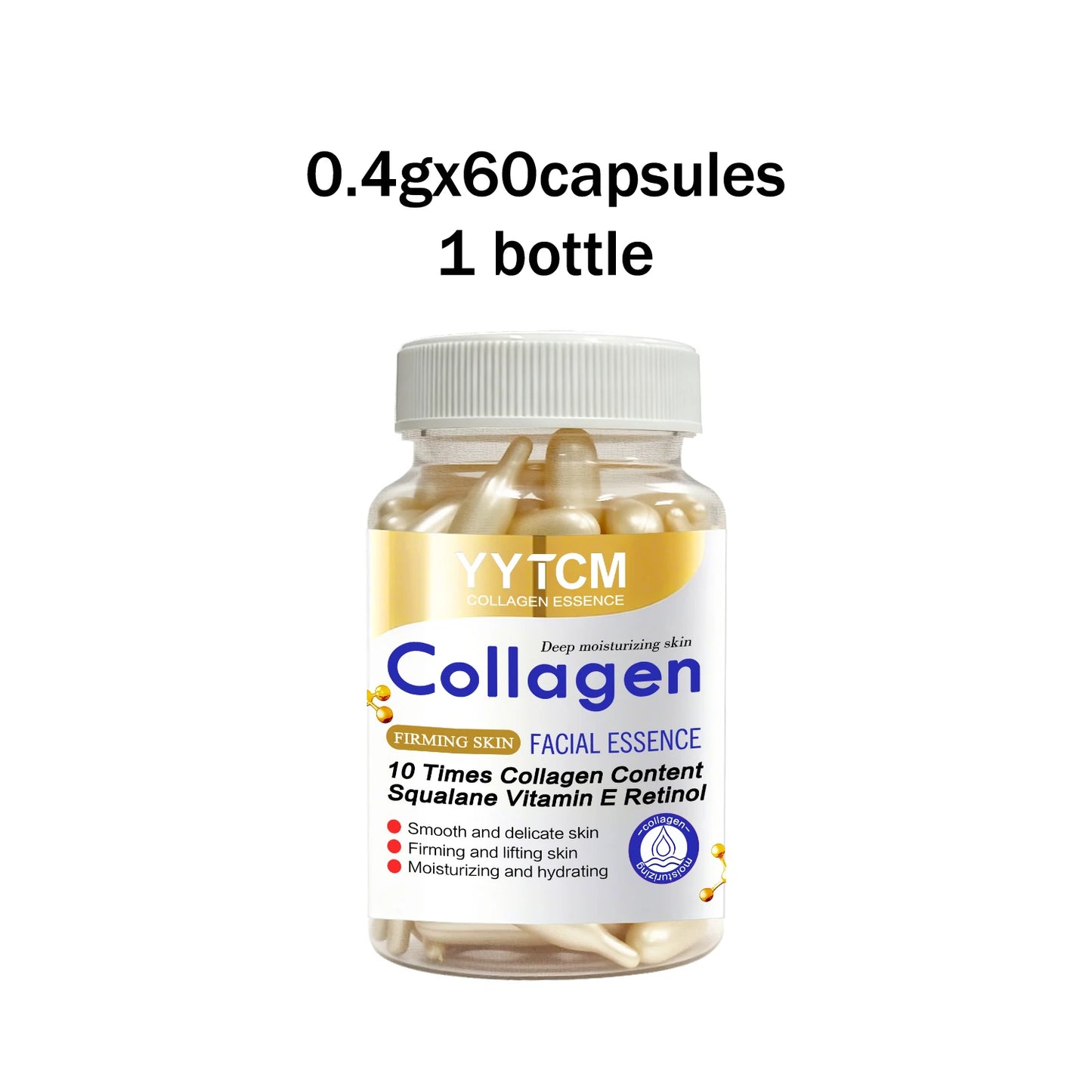 Collagen Firming Capsule Essence, Moisturizing and Smoothing the Skin, Contains Plant-Based Squalane, Retinol, and Vitamin E Deep Hydration Essence (0.4Gx30 Capsules)/Bag-1 Bag Peaceful Pleasures Health and Wellness 1 Bottle 60 Capsules