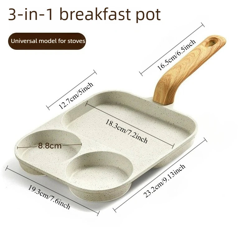Nonstick Maifan Stone 3 in 1 Egg Burger Pan Household Breakfast Pan for Bacon Steak Egg Frying Pancake Cooking Peaceful Pleasures Health and Wellness pan