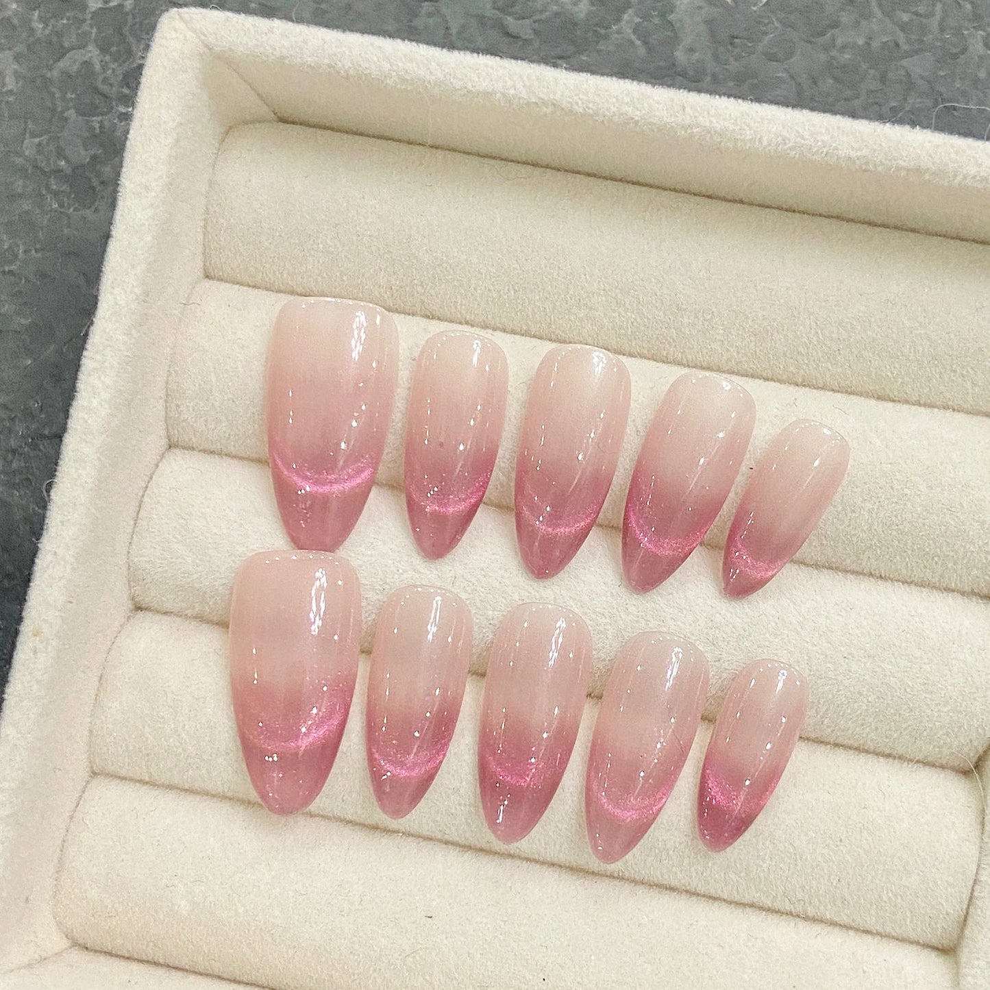 Handmade Press on Nails Purple Cat Eye Almond False Nails Fashion Cat Eye Fake Nail Tips Women Wearable Detchable Manicure Set Peaceful Pleasures Health and Wellness XS 4