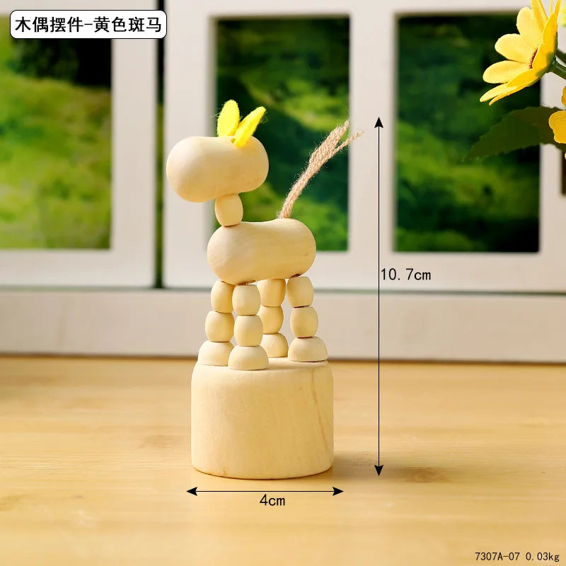 Wood DIY Craft Mini Dog/Clown/Giraffe/Duo Desktop Decoration Crafts Wooden Animal Miniatures Ornament Book Shelf Fun Decor Peaceful Pleasures Health and Wellness 7307A-07