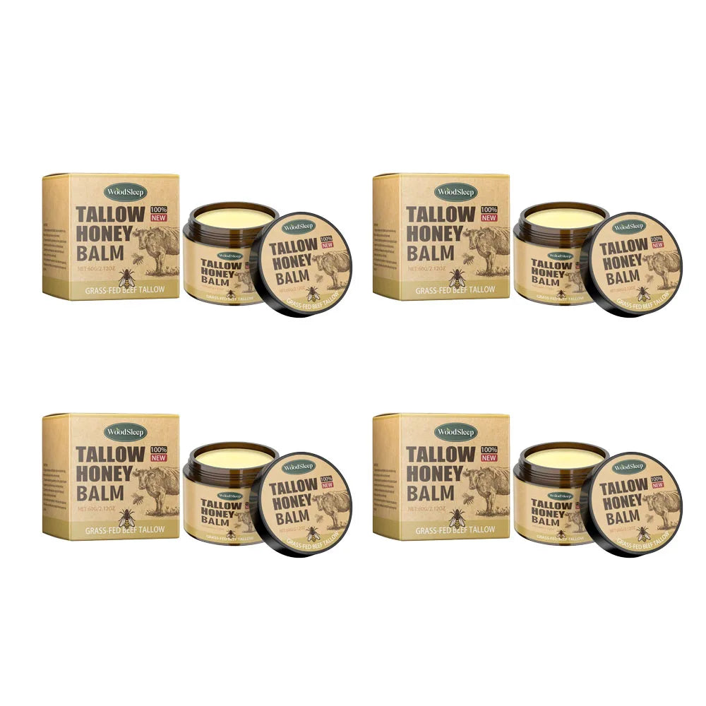 Beef Tallow Honey Balm Moisturizing Hydrating Face Cream Body Lotion Fades Fine Lines Tighten Soothen Brightening Facial Skin Peaceful Pleasures Health and Wellness 4pcs