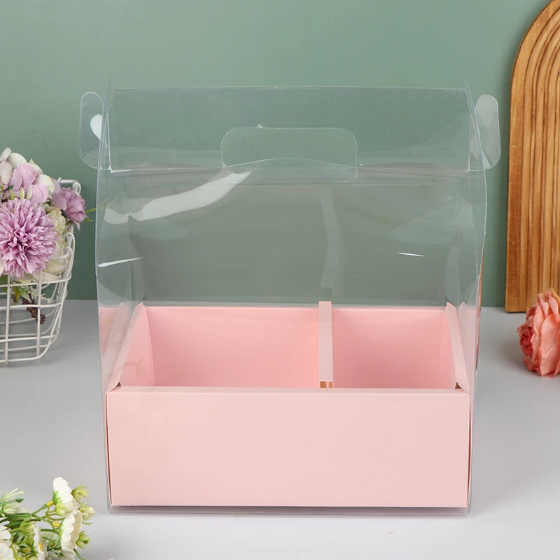 Clear PET Cake & Flower Gift Box with Handle | Party Favor Gift Box Peaceful Pleasures Health and Wellness Other 1 Pink