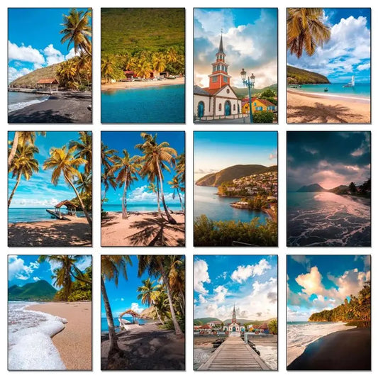 Martinique Beach Ocean Vintage Canvas Wall Art | Unframed Print Canvas Wall Art Peaceful Pleasures Health and Wellness