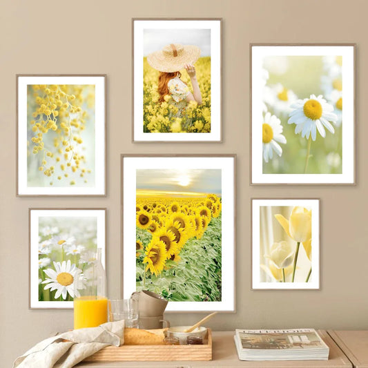 1pc frameless Canvas painting Yellow Idyllic Sunflower Girls Flower Nordic Posters And Prints Canvas Painting Wall Art Pictur Peaceful Pleasures Health and Wellness