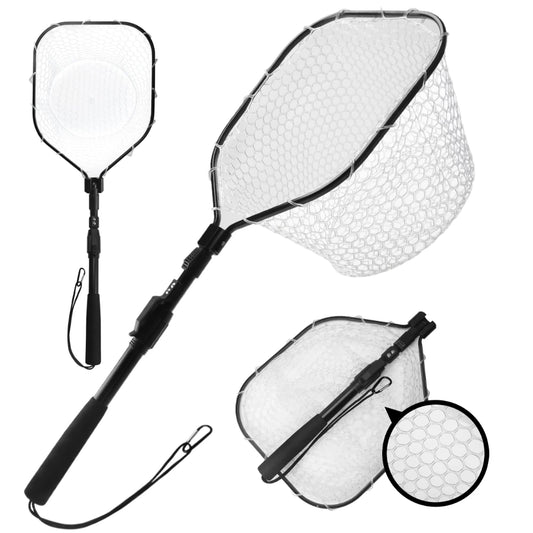 Fly Fishing Net Bass Trout Landing Net Folding Fishing Nets with Non-absorbent Coating Mesh Freshwater Safe Catching Releasing Peaceful Pleasures Health and Wellness