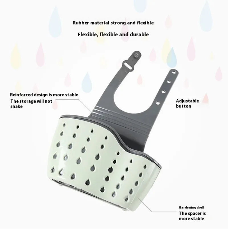 1pc Double Sink Draining Hanging Bag Adjustable Press Faucet Shelf Sponge Double Basket Storage Kitchen Supplies Peaceful Pleasures Health and Wellness