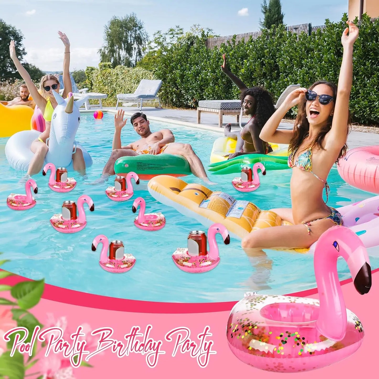 Inflatable Pool Cup Holders Flamingo Float Coasters 5/10 Pack
