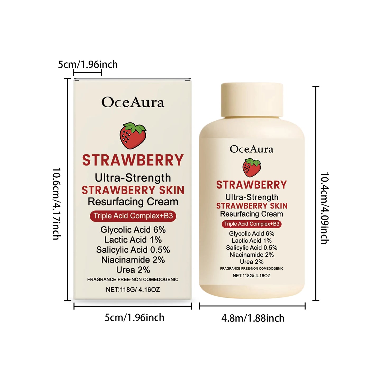 OceAura Strawberry Body Cream | Lightweight Moisturizer 118g