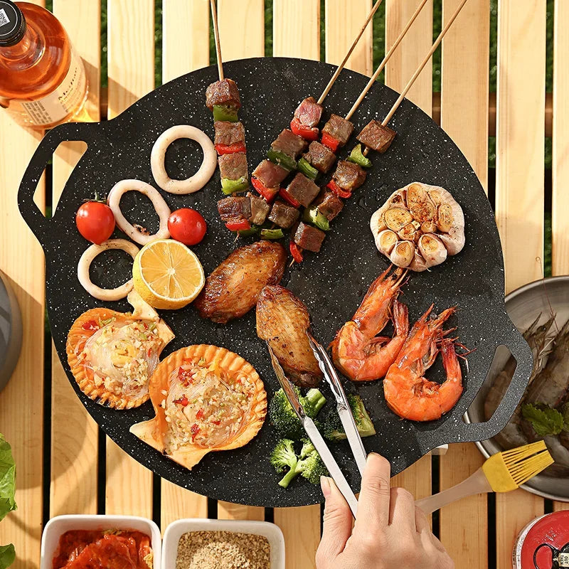 Roasting Round Pans Korean Aluminum Nonstick Grill Top Griddle Pan Bbq Fry Grill Outdoor Cast Iron Barbecue Griddles Grill Pans Peaceful Pleasures Health and Wellness
