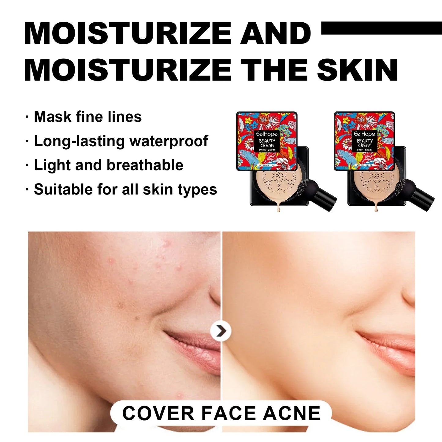 Eelhope Mushroom Air Cushion CC Cream – Waterproof & Oil Control