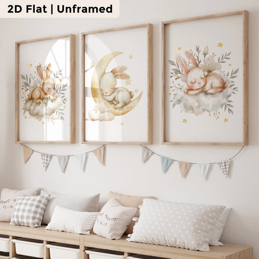 3-Piece Moon Rabbit Canvas Wall Art Print | Kids Room Décor Canvas Wall Art Set Peaceful Pleasures Health and Wellness CH031-3pcs 60x80cm Unframed