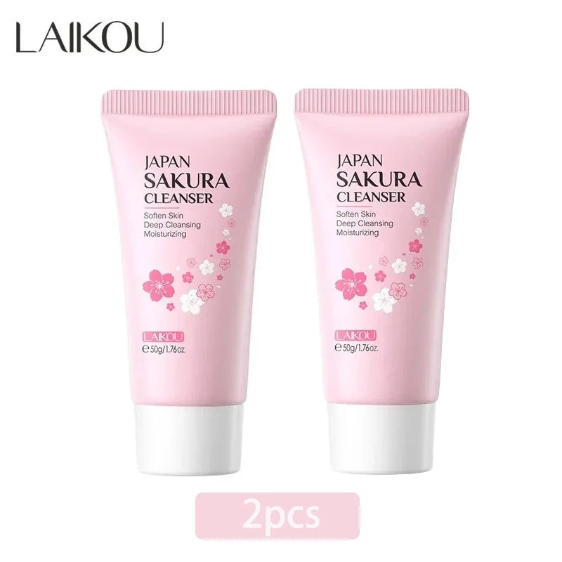 LAIKOU Sakura Cleanser Gentle Deep Cleaning Oil Control Moisturizing Shrink Pores Face Skin Care 50g Skin Cleanser All Skin Type Peaceful Pleasures Health and Wellness 2pcs