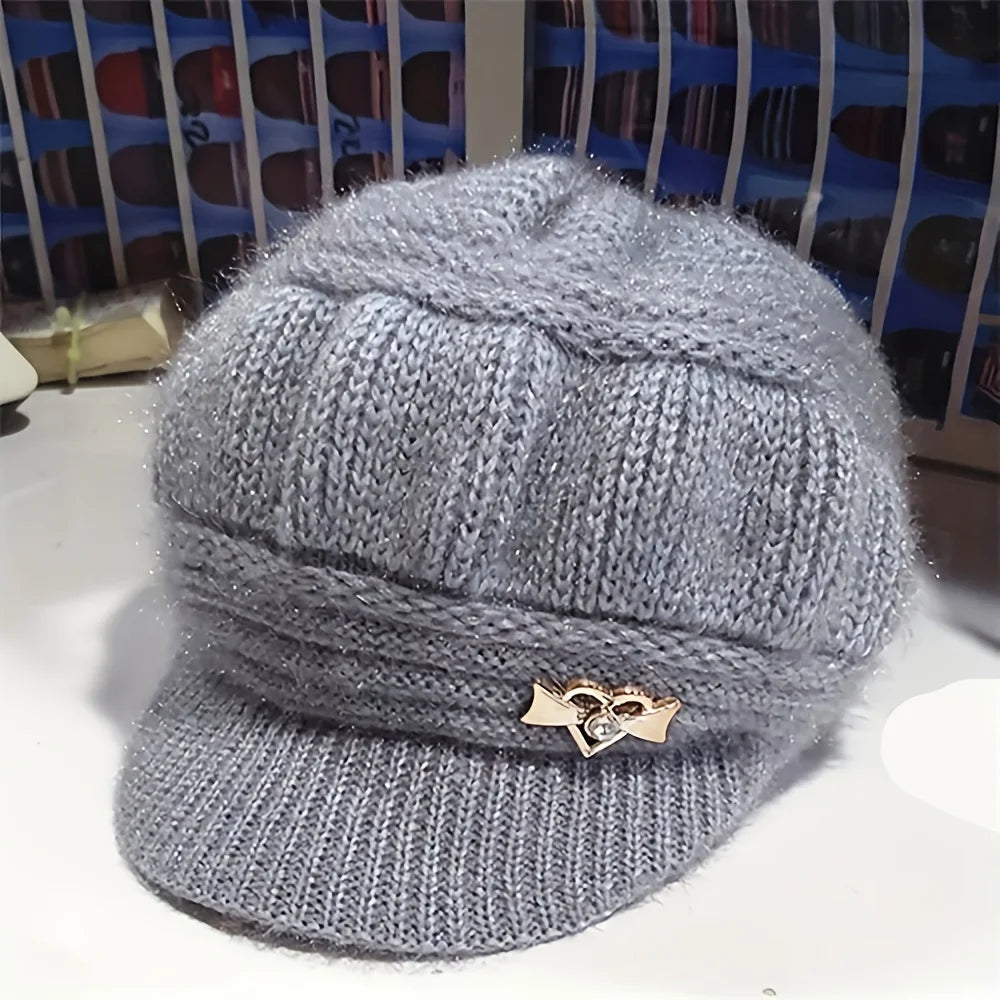 Women's Plush Knit Winter Hat with Ear Guard – Warm & Cozy
