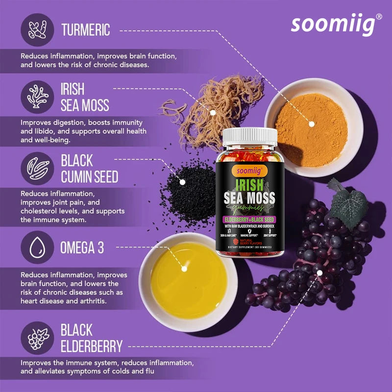 Sea Moss Gummies – Irish Sea Moss, Elderberry & Black Seed