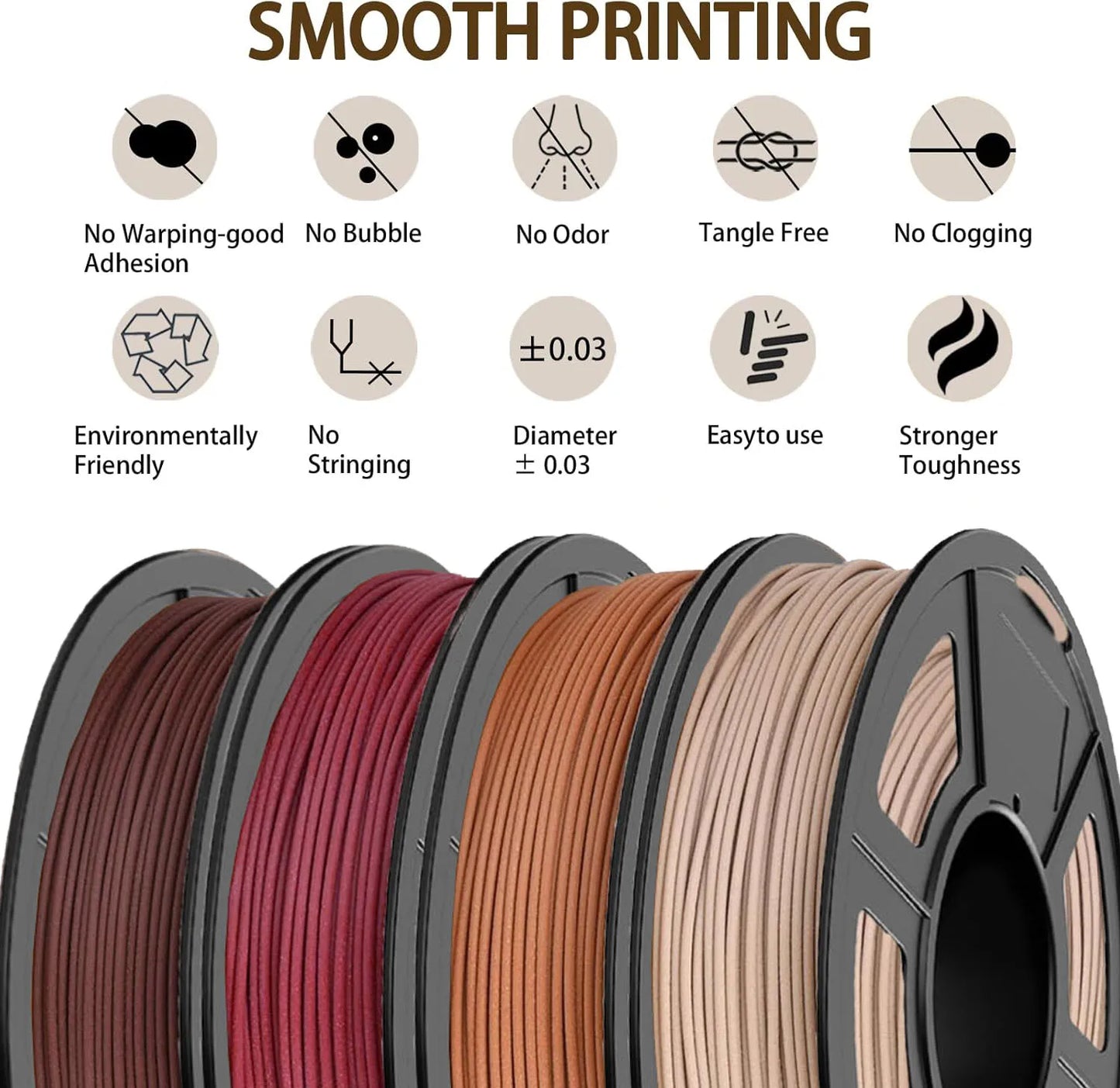 Wood Fiber PLA 3D Printer Filament Bundle 1.75mm – 4 Colors