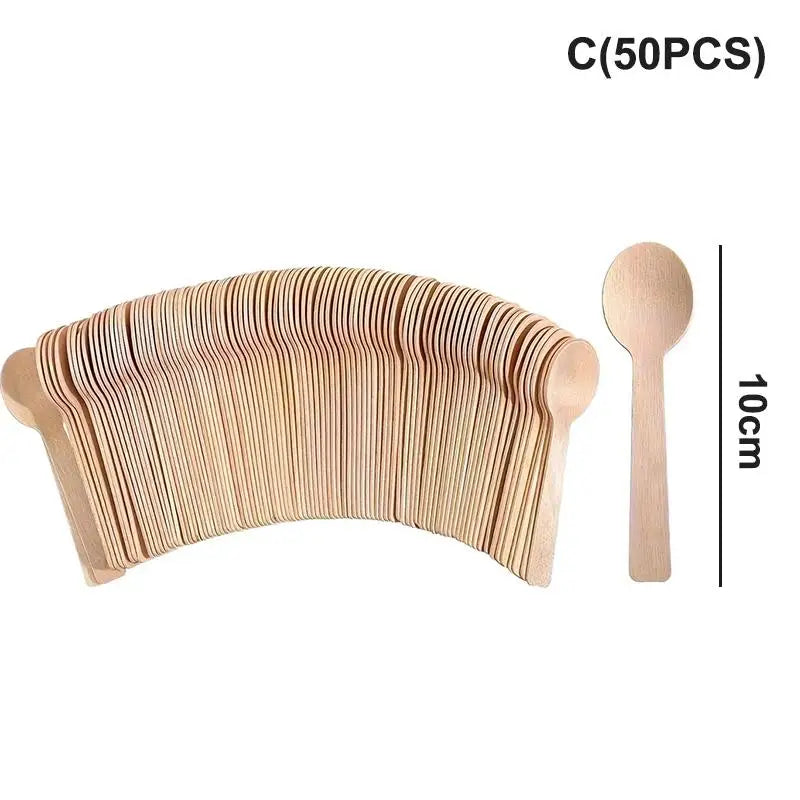 Disposable Wooden Cutlery Set 50/100pcs | Eco-Friendly Utensils Disposable Wooden Cutlery Peaceful Pleasures Health and Wellness 50PCS C