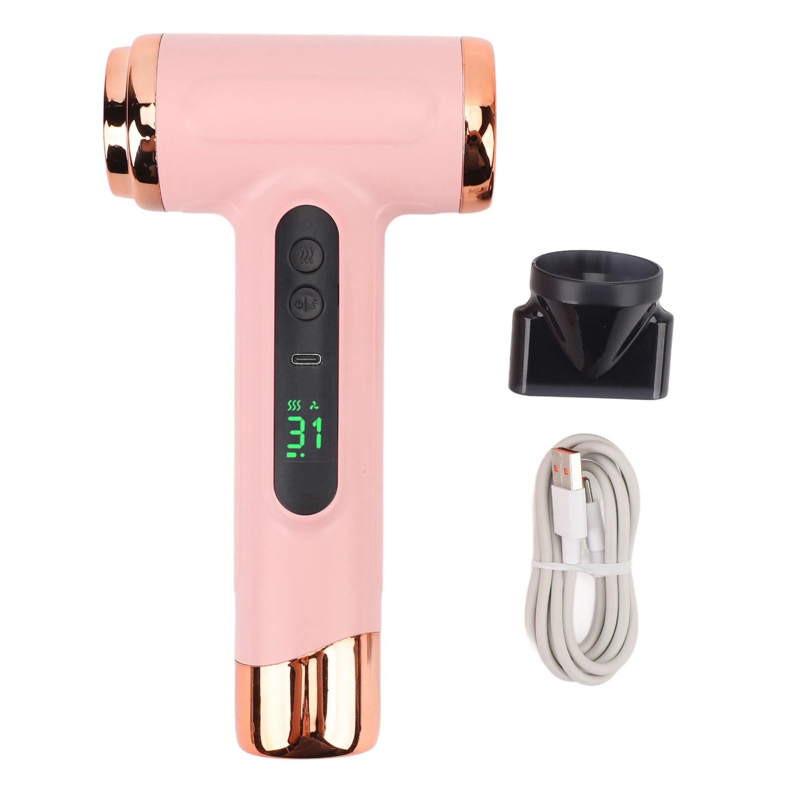 Hair Blow Dryer 200W 15000mAh Portable Hair Dryer USB Rechargeable Multi Modes Lightweight Fast Drying with Nozzle for Travel Peaceful Pleasures Health and Wellness Pink