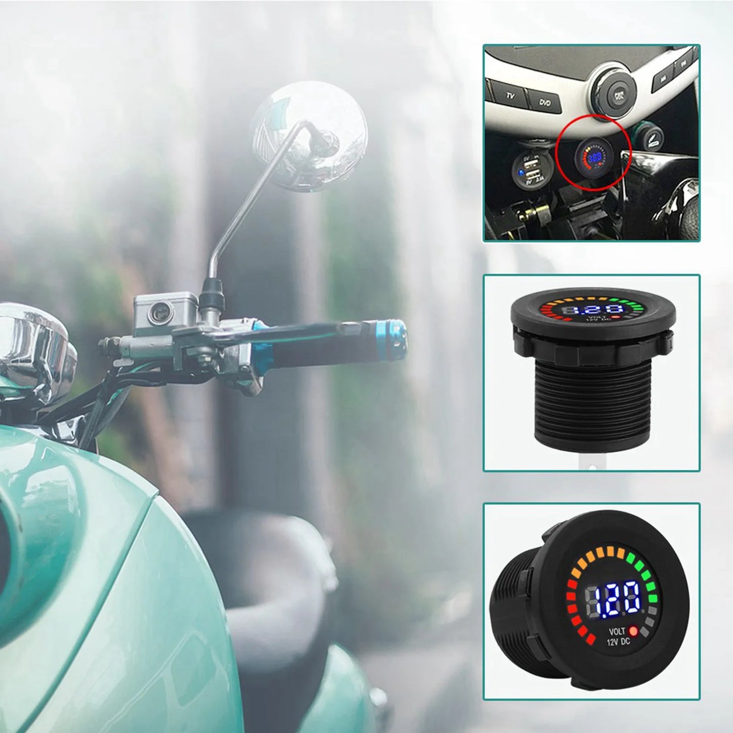 12V Waterproof LED Digital Voltmeter | Motorcycle & Car