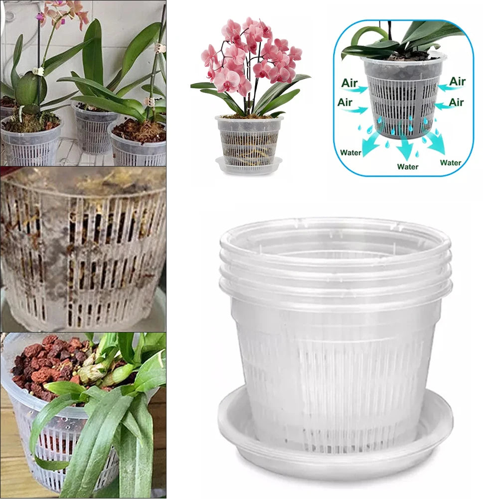 Clear Nursery Pots Garden Planting Pot Orchid Saucers Plastic Flower