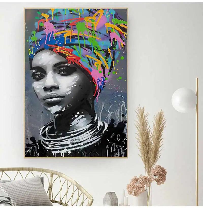 Posters And Prints Abstract African Girl Canvas Paintings On The Wall Art Pictures Decor Black Woman Graffiti Peaceful Pleasures Health and Wellness