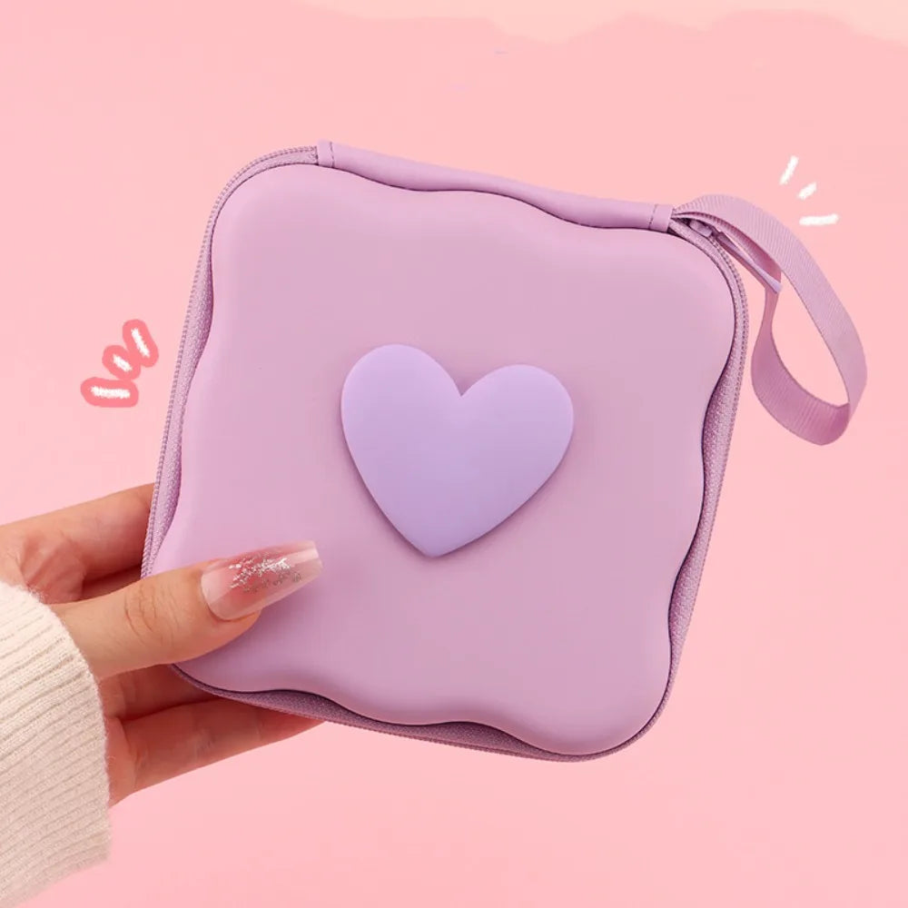 3D Heart Zipper Pouch – PU Leather Cable & Accessories Bag