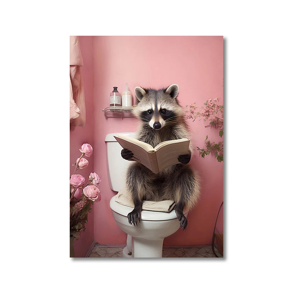 Funny Animals Toilet Canvas Painting Prints Gorilla Elephant Cat Dog Wall Poster Picture for Bathroom Room Home Decoration Peaceful Pleasures Health and Wellness 83420 20x30cm Unframed