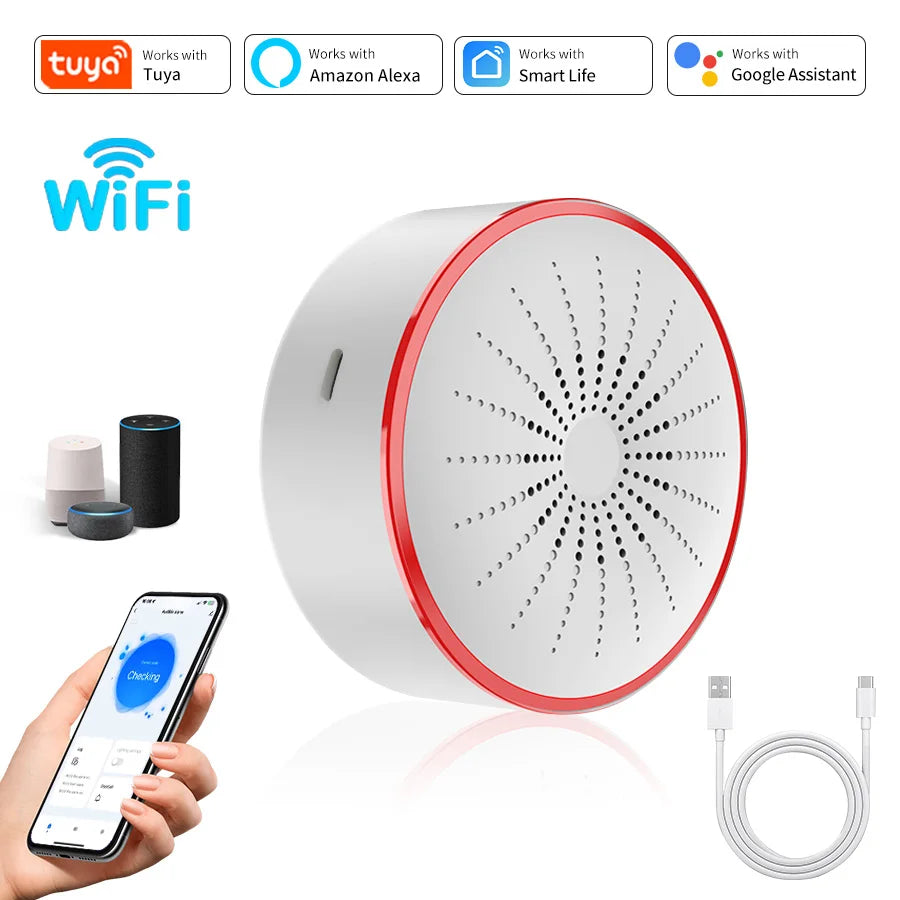 Tuya Smart Siren 85DB ZigBee WiFi Alarm Sound Light Sensor Detector Home Security Alarm App Control Works With Alexa Google Home Peaceful Pleasures Health and Wellness WiFi Alarm