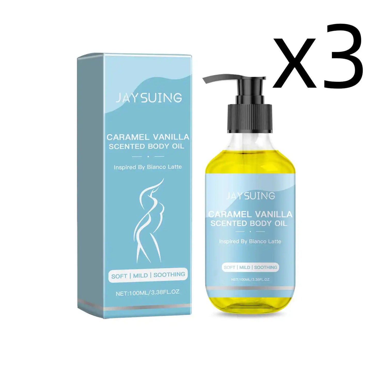Moisturizing Caramel Vanilla Body Care Oil for Skin Elasticity Peaceful Pleasures Health and Wellness 3x100ml