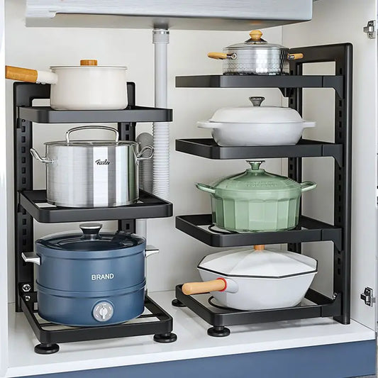 Stainless Steel Multi-Layer Pot Rack Under-Sink Organizer Kitchen Shelf Organizer Peaceful Pleasures Health and Wellness