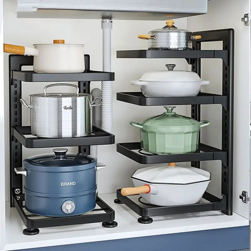 Stainless Steel Multi-Layer Pot Rack Under-Sink Organizer