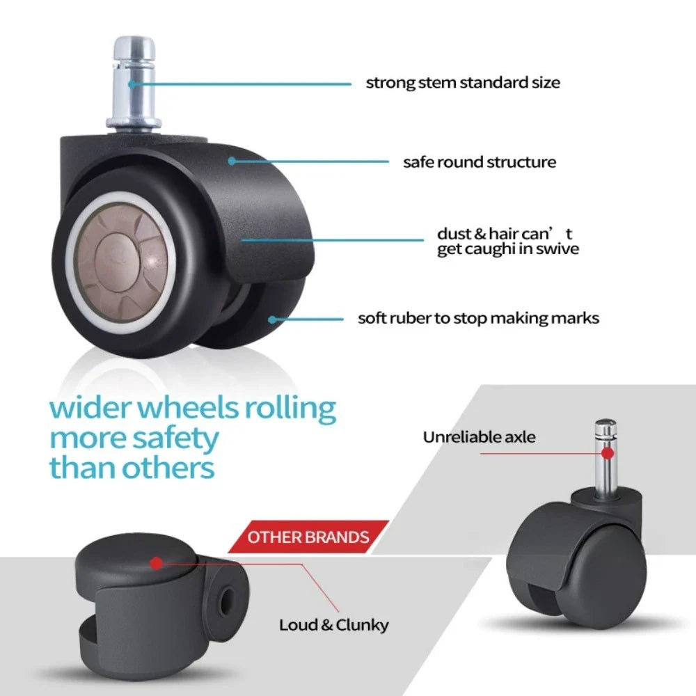 Heavy-Duty Soft Mute Office Chair Caster Replacement Wheels