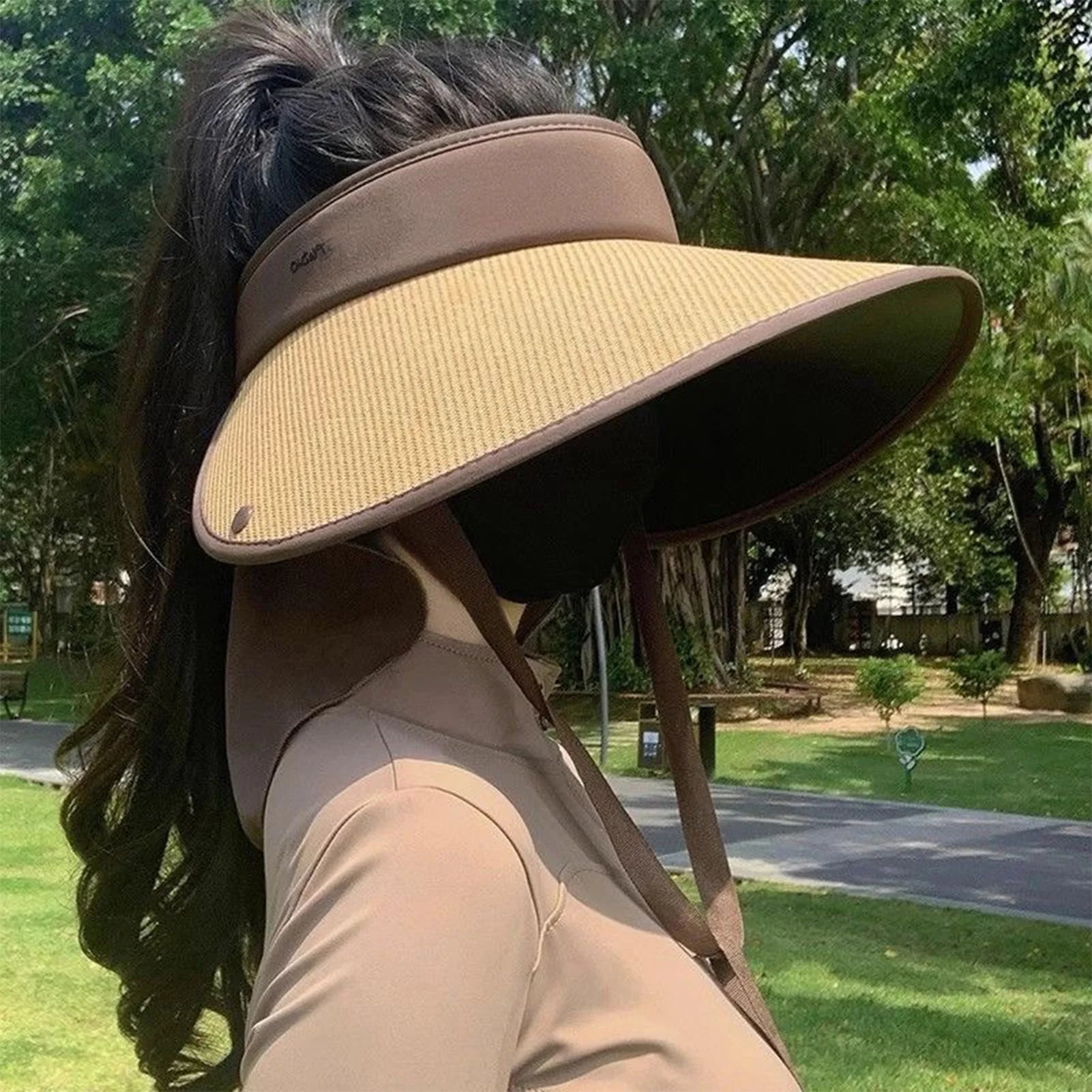 Straw Visor Hats for Women Wide Brim Summer UV Protection Ponytail Hat for Summer Spring Fall Beach Peaceful Pleasures Health and Wellness