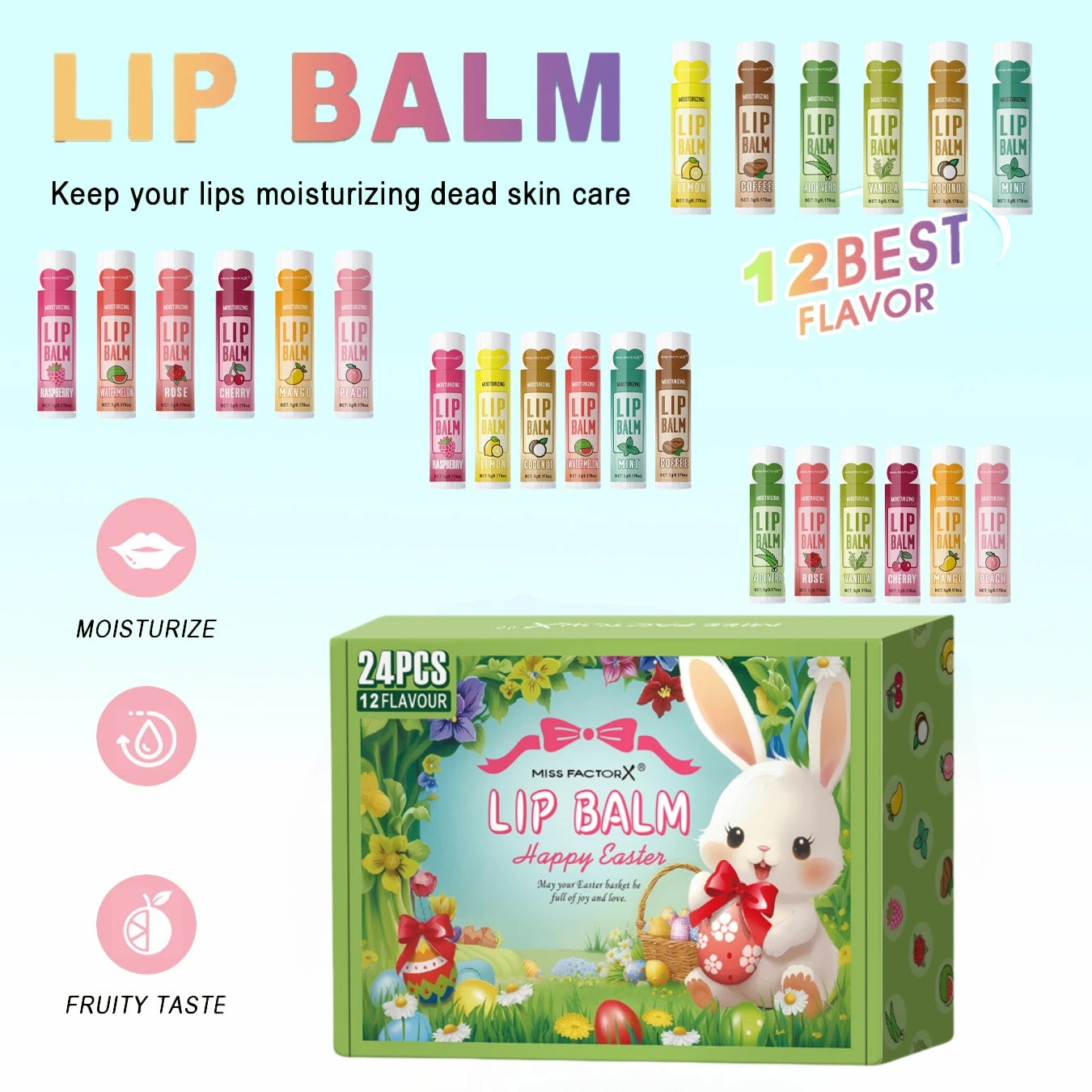 24PCS/box, Lip Balm Set, Moisturizing and Glossy, Easter Gift Set, Suitable for Dry Lips, Women's Gift Mother's Gift, Party Supp Peaceful Pleasures Health and Wellness