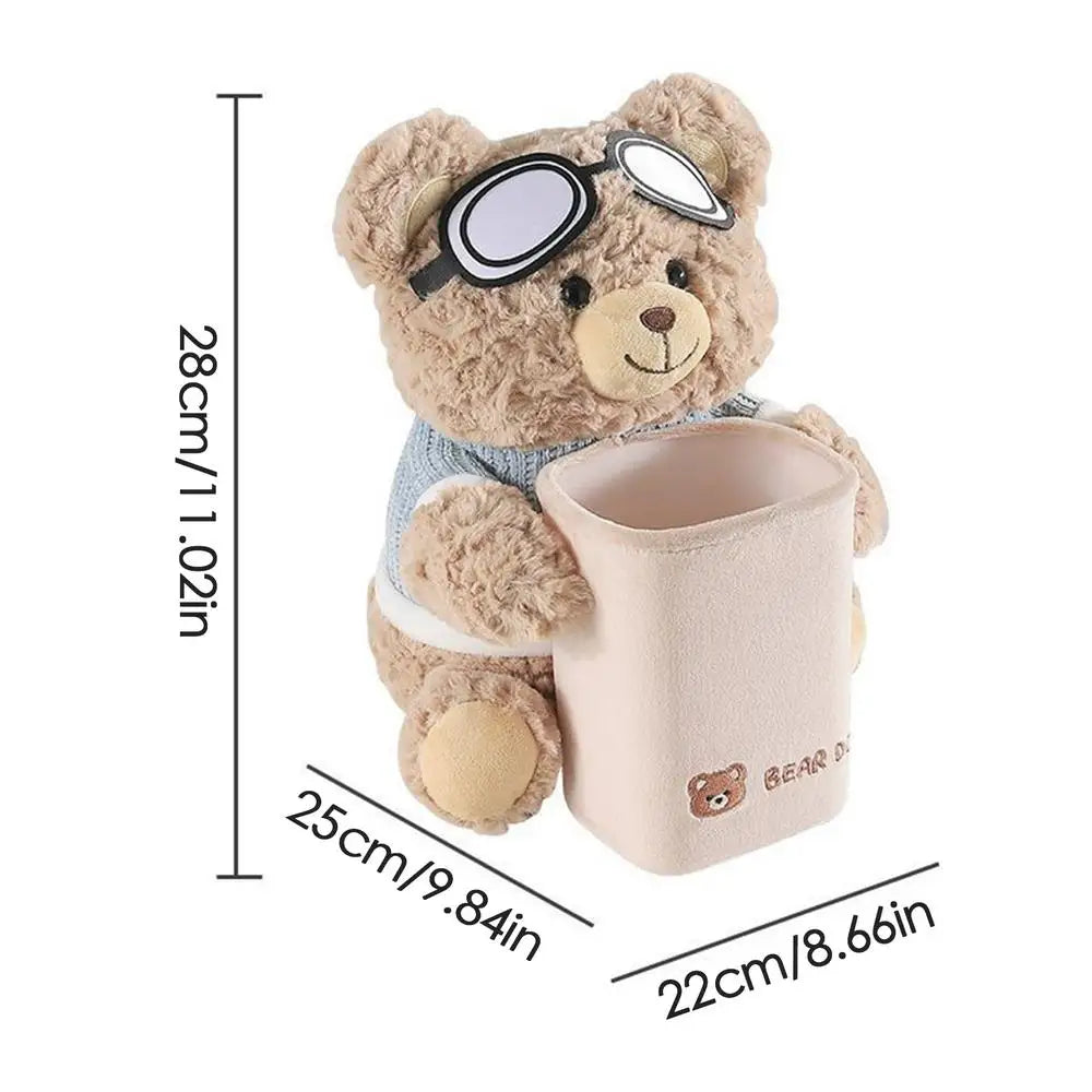 2-in-1 Plush Bear Car Tissue Holder & Armrest Trash Can