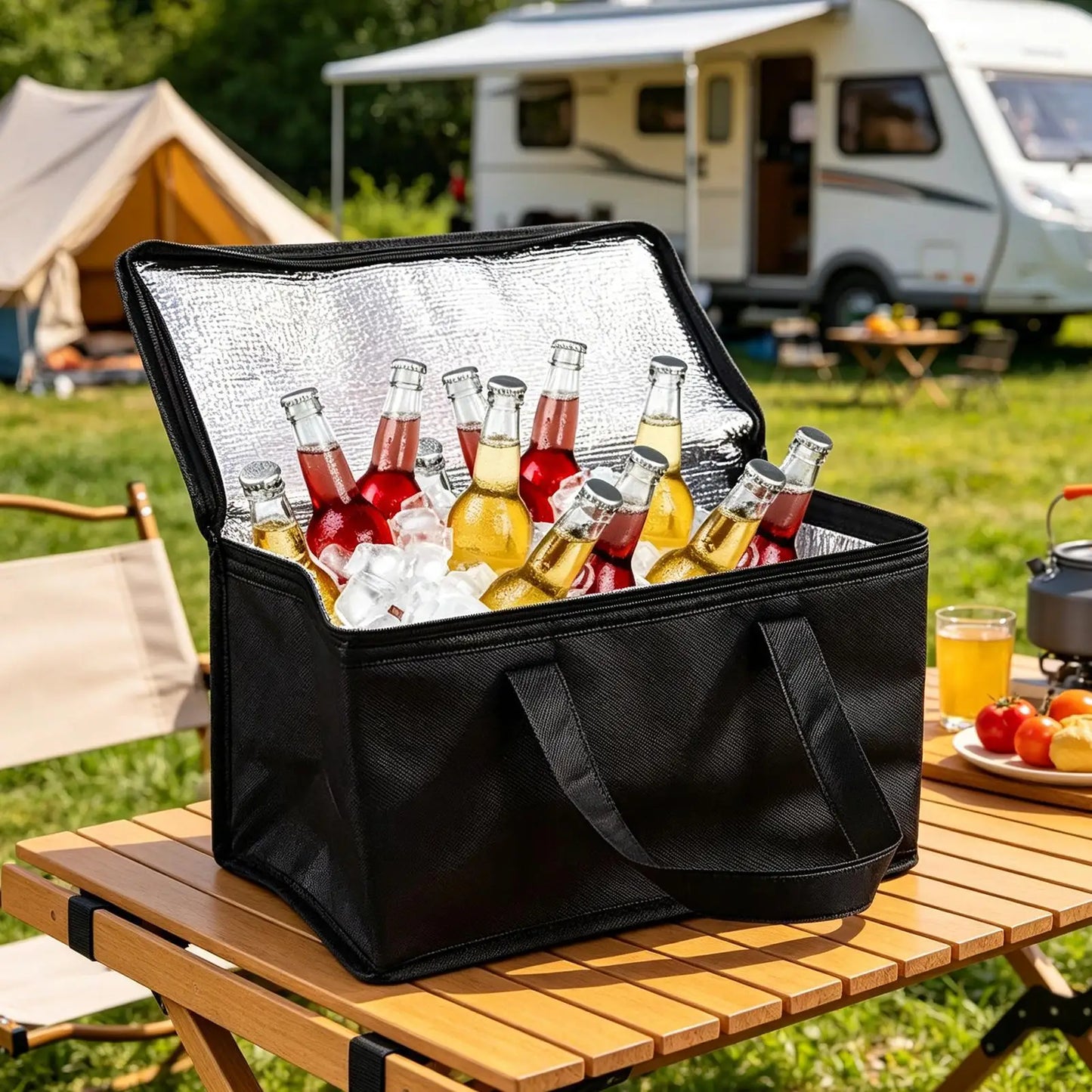 Portable Insulated Cooler Bag Aluminum Foil Foldable Tote Keeps Food & Drinks Cold For Camping Picnic Beach Travel Outdoor Peaceful Pleasures Health and Wellness